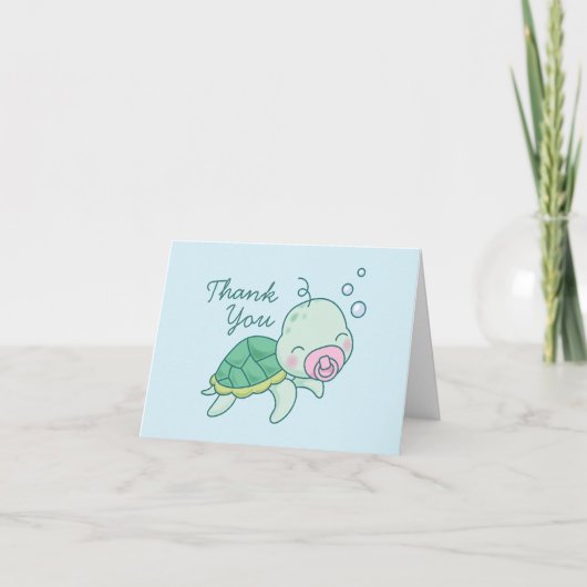 Cute Zee Turtle Baby shower Kawaii Pink Girl Bedankkaart (Voorkant)