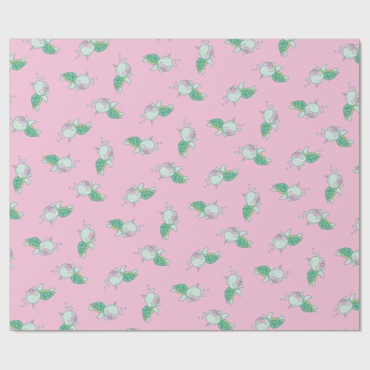 Cute Zee Turtle Baby shower Kawaii Pink Girl Cadeaupapier (Vlak)