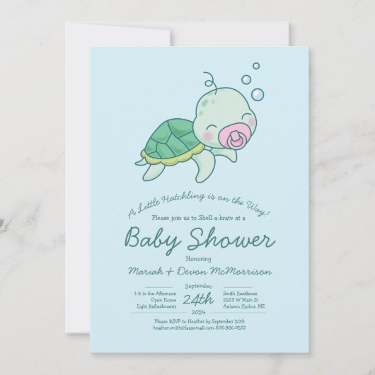 Cute Zee Turtle Baby shower Kawaii Pink Girl Kaart (Voorkant)