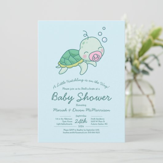 Cute Zee Turtle Baby shower Kawaii Pink Girl Kaart (Staand voorkant)