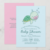 Cute Zee Turtle Baby shower Kawaii Pink Girl Kaart (Voorkant / Achterkant)