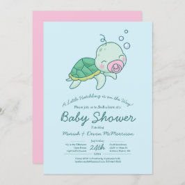 Cute Zee Turtle Baby shower Kawaii Pink Girl Kaart