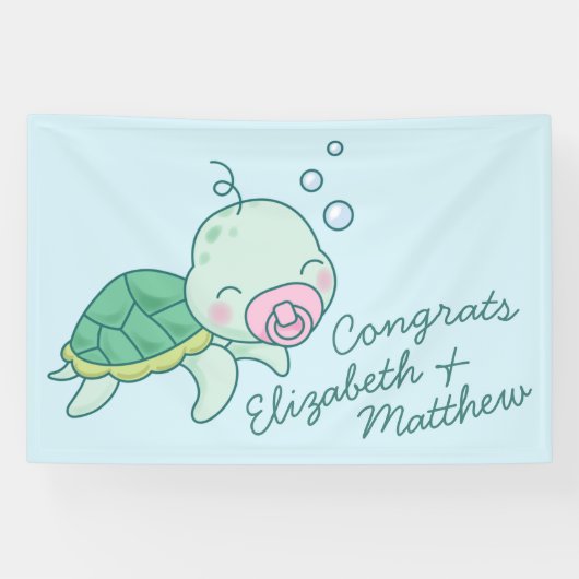 Cute Zee Turtle Baby shower Kawaii Pink Girl Spandoek (Horizontaal)