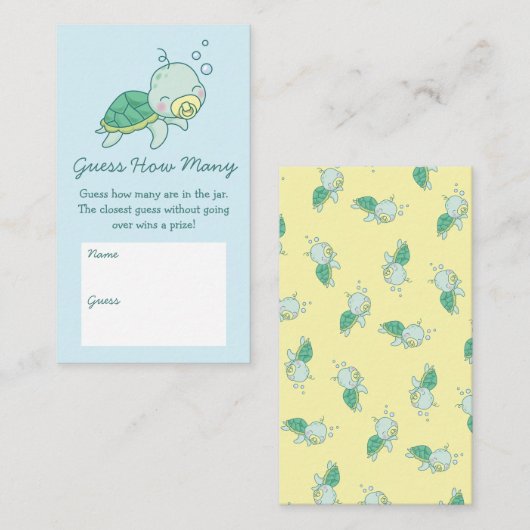 Cute Zee Turtle Baby shower Kawaii raad hoeveel Informatiekaartje (Voorkant / Achterkant)