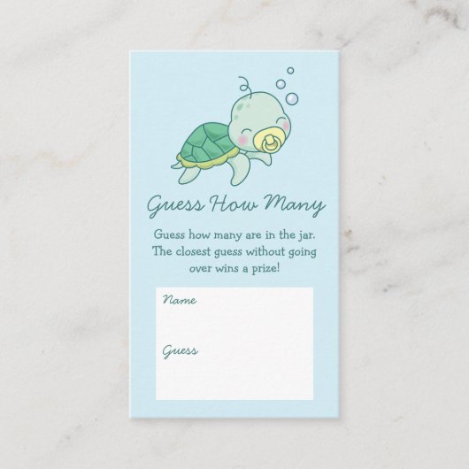Cute Zee Turtle Baby shower Kawaii raad hoeveel Informatiekaartje (Voorkant)