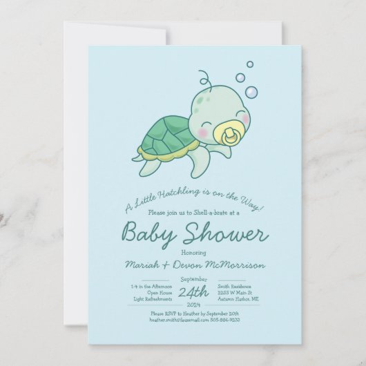 Cute Zee Turtle Baby shower Kawaii Uitnodiging (Voorkant)
