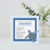 Cute Zee Turtle Birthday Party Invite - Blue Kaart (Staand voorkant)