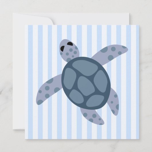 Cute Zee Turtle Birthday Party Invite - Blue Kaart (Achterkant)