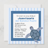 Cute Zee Turtle Birthday Party Invite - Blue Kaart (Voorkant)