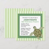 Cute Zee Turtle Birthday Party Invite - Green Kaart (Voorkant / Achterkant)
