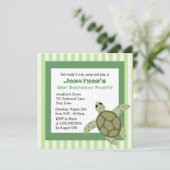 Cute Zee Turtle Birthday Party Invite - Green Kaart (Staand voorkant)