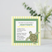 Cute Zee Turtle Birthday Party nodigt Green Yellow Kaart (Staand voorkant)