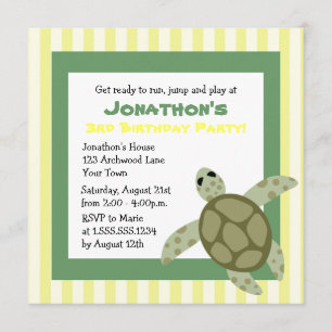 Cute Zee Turtle Birthday Party nodigt Green Yellow Kaart