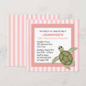 Cute Zee Turtle Birthday Party nodigt roze uit Kaart (Voorkant / Achterkant)