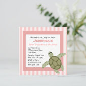 Cute Zee Turtle Birthday Party nodigt roze uit Kaart (Staand voorkant)