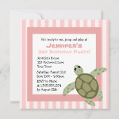 Cute Zee Turtle Birthday Party nodigt roze uit Kaart (Voorkant)