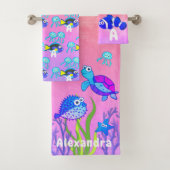 Cute Zee Turtle Blue Waterverf Fish Kind Child Bad Handdoek (Insitu)