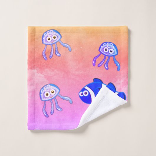 Cute Zee Turtle Blue Waterverf Fish Kind Child Bad Handdoek (Wasdoekje)