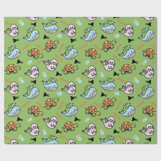 Cute zee turtle dolphin Animals Cadeaupapier (Vlak)