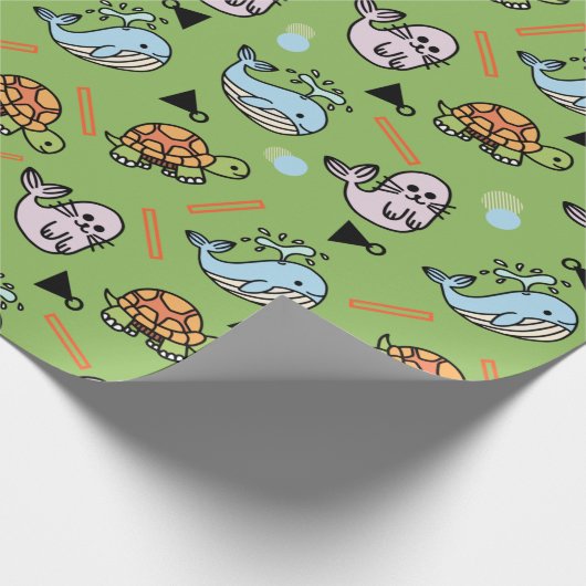 Cute zee turtle dolphin Animals Cadeaupapier (Hoek)
