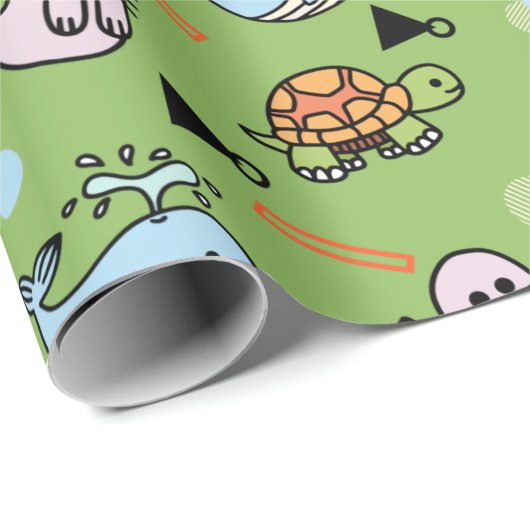 Cute zee turtle dolphin Animals Cadeaupapier (Rol Hoek)