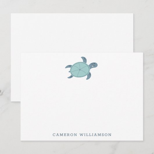 Cute Zee Turtle in Blue Personalized Stationery Bedankkaart (Voorkant / Achterkant)