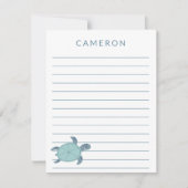 Cute Zee Turtle in Blue Personated Kinder Lined Notitiekaartje (Voorkant)