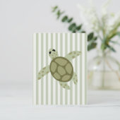 Cute Zee Turtle on Green Stripe Briefkaart (Staand voorkant)