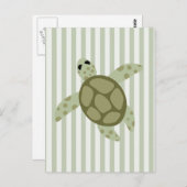 Cute Zee Turtle on Green Stripe Briefkaart (Voorkant / Achterkant)