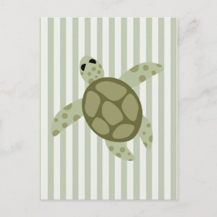 Cute Zee Turtle on Green Stripe Briefkaart