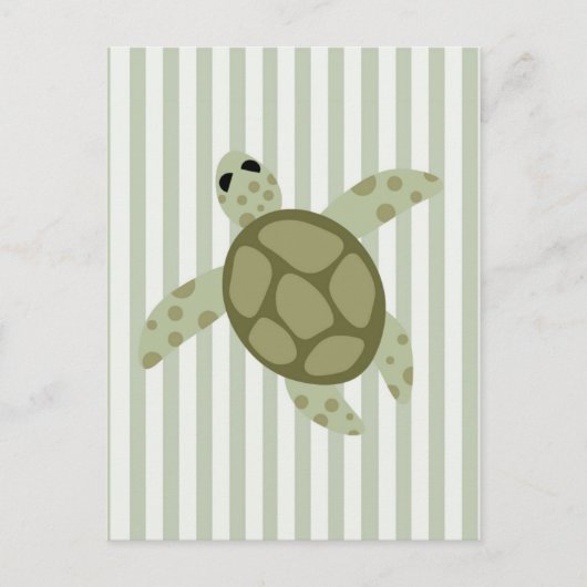 Cute Zee Turtle on Green Stripe Briefkaart (Voorkant)