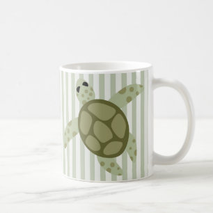 Cute Zee Turtle on Green Stripe Koffiemok