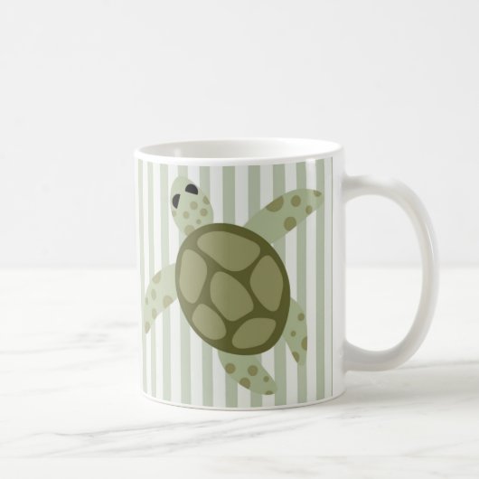 Cute Zee Turtle on Green Stripe Koffiemok (Rechts)
