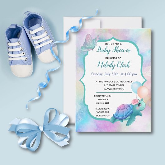 Cute Zee Turtle Pastel Waterverf Baby shower Kaart
