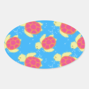 Cute Zee Turtle Pattern Ovale Sticker
