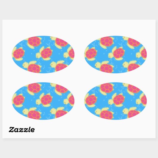 Cute Zee Turtle Pattern Ovale Sticker (Vel)