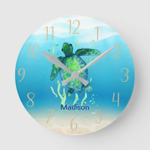 Cute Zee Turtle Personalized Gender Neutral Ronde Klok