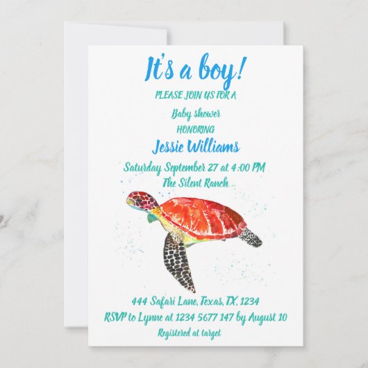 Cute Zee Turtle under the zee Ocean Blue Baby Boy Kaart (Voorkant)