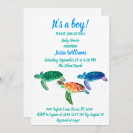 Cute Zee Turtle under the zee Ocean Blue Baby Boy Kaart