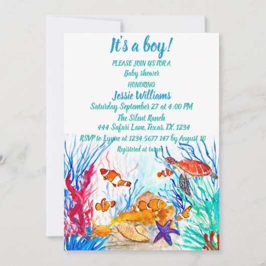 Cute Zee Turtle under the zee Ocean Blue Baby Boy Kaart (Voorkant)