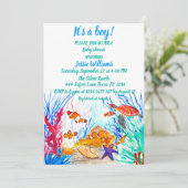 Cute Zee Turtle under the zee Ocean Blue Baby Boy Kaart (Staand voorkant)