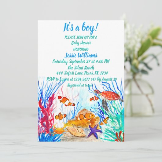 Cute Zee Turtle under the zee Ocean Blue Baby Boy Kaart (Staand voorkant)