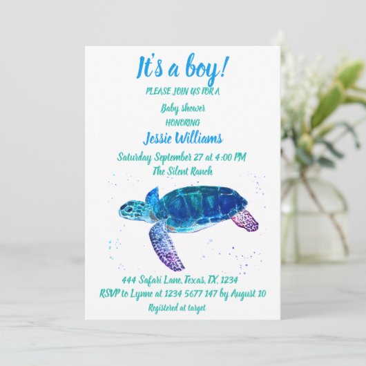 Cute Zee Turtle under the zee Ocean Blue Baby Boy Kaart (Staand voorkant)