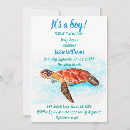 Cute Zee Turtle under the zee Ocean Blue Baby Boy Kaart (Voorkant)