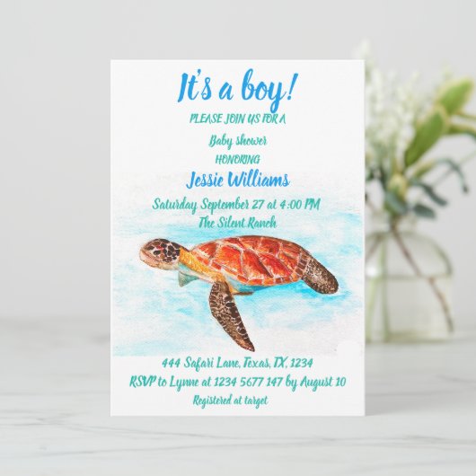 Cute Zee Turtle under the zee Ocean Blue Baby Boy Kaart (Staand voorkant)