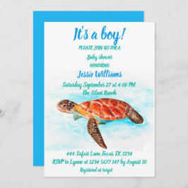 Cute Zee Turtle under the zee Ocean Blue Baby Boy Kaart