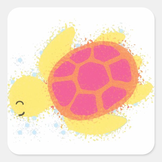 Cute Zee Turtle Vierkante Sticker (Voorkant)