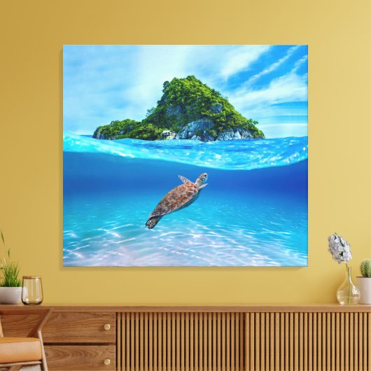 Cute Zee Turtle voor een tropisch eiland Canvas Afdruk (Insitu (Woonkamer))