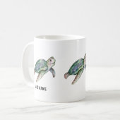 Cute Zee Turtle Waterverf Ocean Life Naam toevoege Koffiemok (Voorkant links)