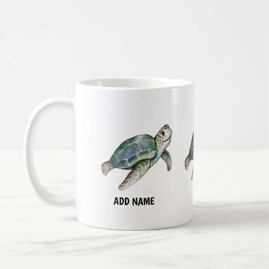 Cute Zee Turtle Waterverf Ocean Life Naam toevoege Koffiemok (Links)